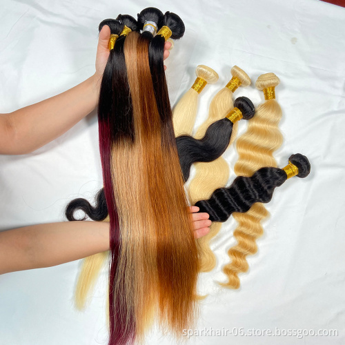 9a 100g SPARK Ombre Brazilian Remy Human Hair Weaving Bundle for Women Weave Hair Extension Black Brown Silky Straight 1b/4/30